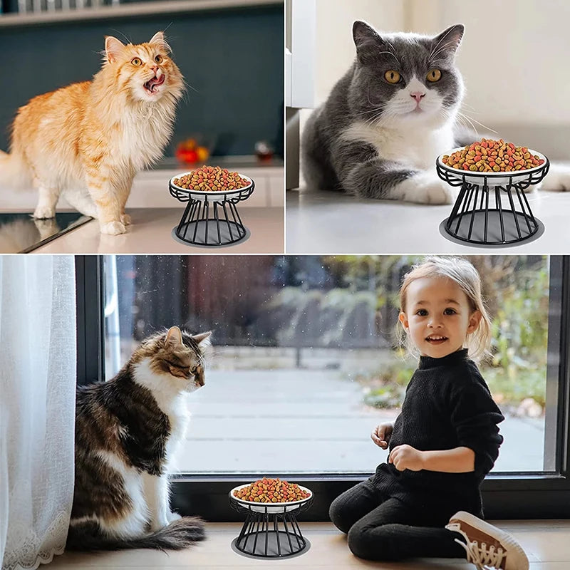 Cat Lift Bowl with Metal Stand Pet Ceramic Food Snacks Feeding Elevated Feeder Kitten Puppy Dish Dog Supplies Accessories