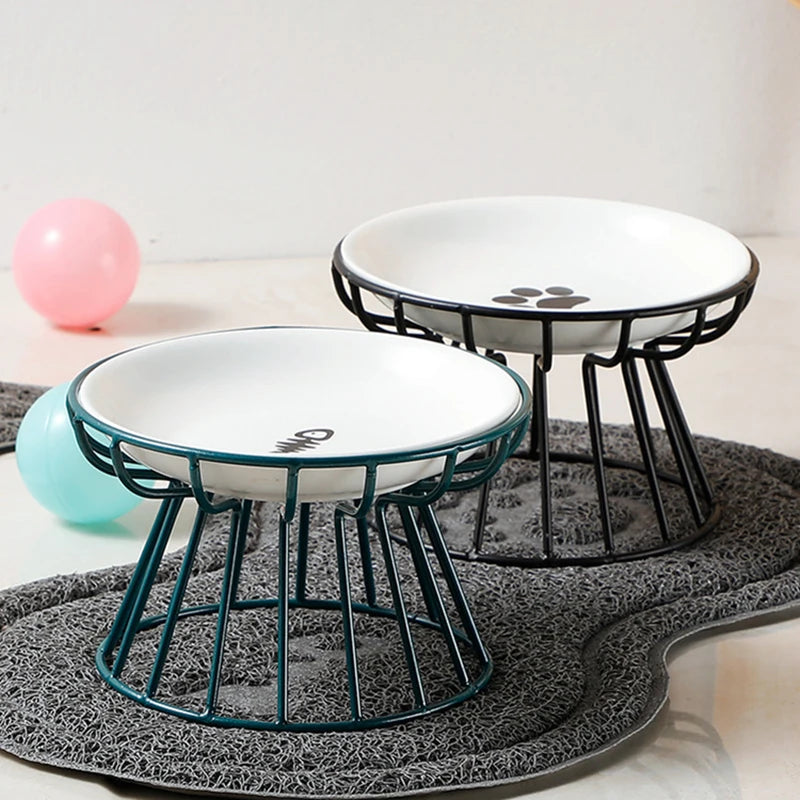 Cat Lift Bowl with Metal Stand Pet Ceramic Food Snacks Feeding Elevated Feeder Kitten Puppy Dish Dog Supplies Accessories