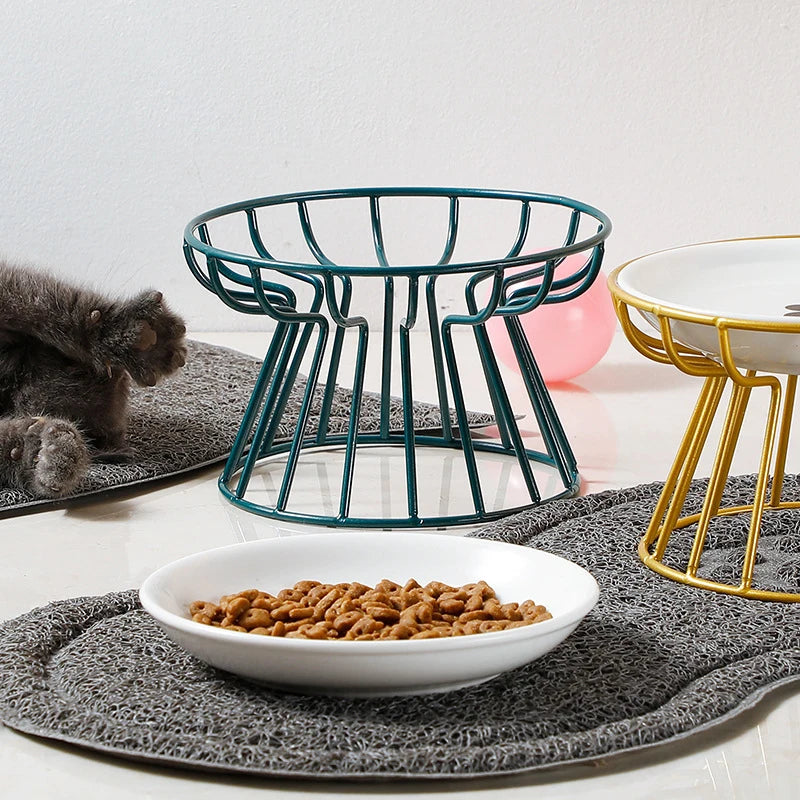 Cat Lift Bowl with Metal Stand Pet Ceramic Food Snacks Feeding Elevated Feeder Kitten Puppy Dish Dog Supplies Accessories