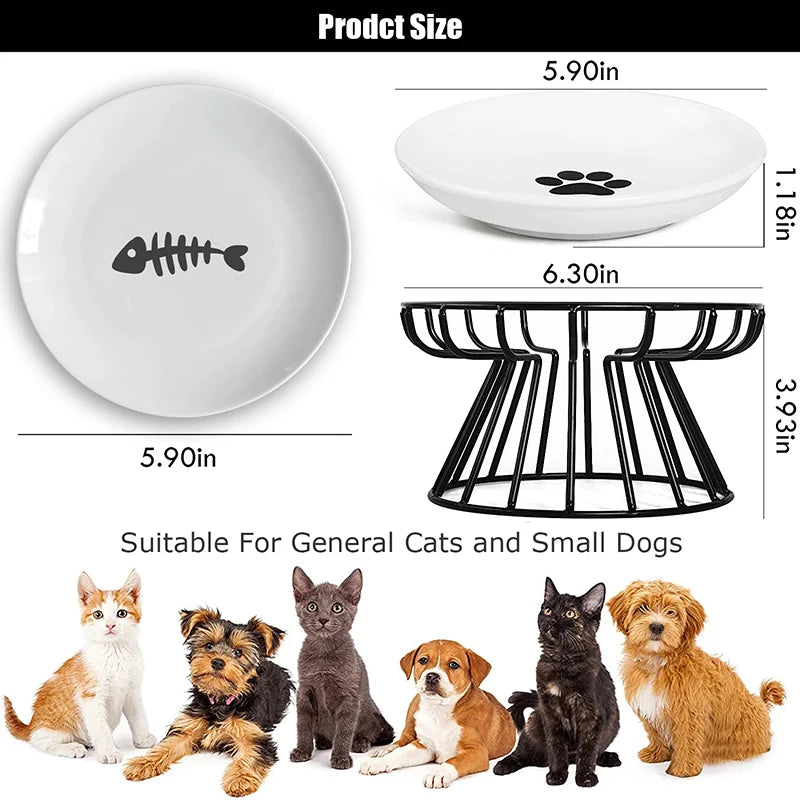 Cat Lift Bowl with Metal Stand Pet Ceramic Food Snacks Feeding Elevated Feeder Kitten Puppy Dish Dog Supplies Accessories