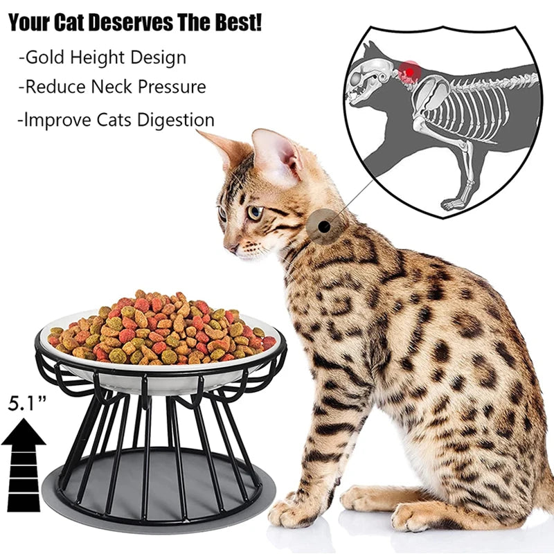 Cat Lift Bowl with Metal Stand Pet Ceramic Food Snacks Feeding Elevated Feeder Kitten Puppy Dish Dog Supplies Accessories